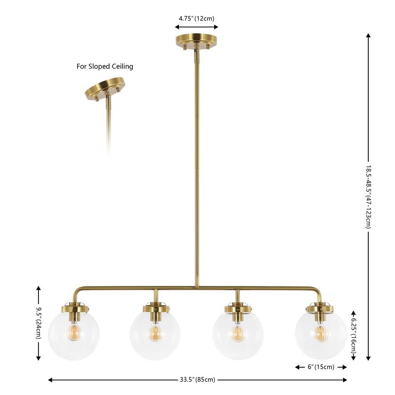 SAFAVIEH Lighting Tuija 34" Rustic Pendant (4-Bulb) - 6" W x 34" D x 49" H - Brass Gold/Clear - 6Wx34Dx49H
