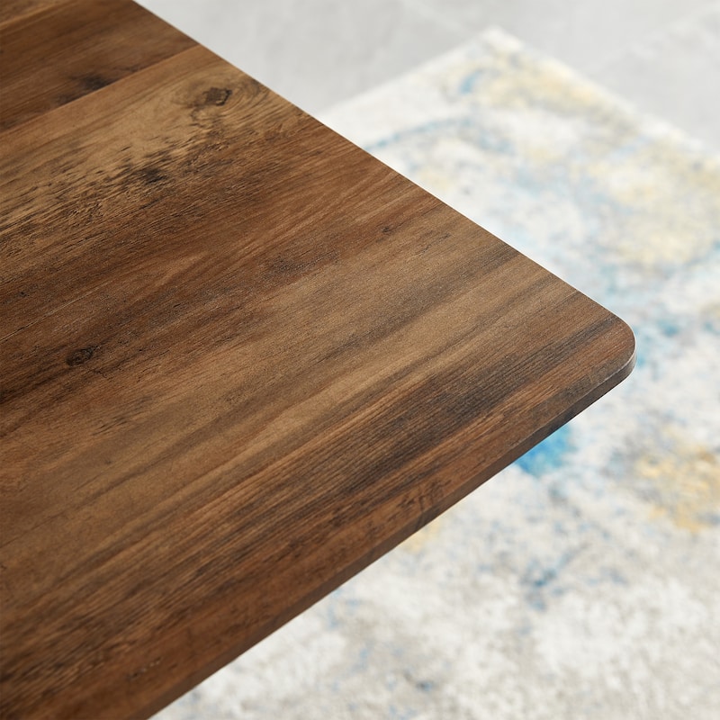 Modern Minimalist Style Dining Table,MDF wooden Top Black Metal Shelf Legs - Walnut+black