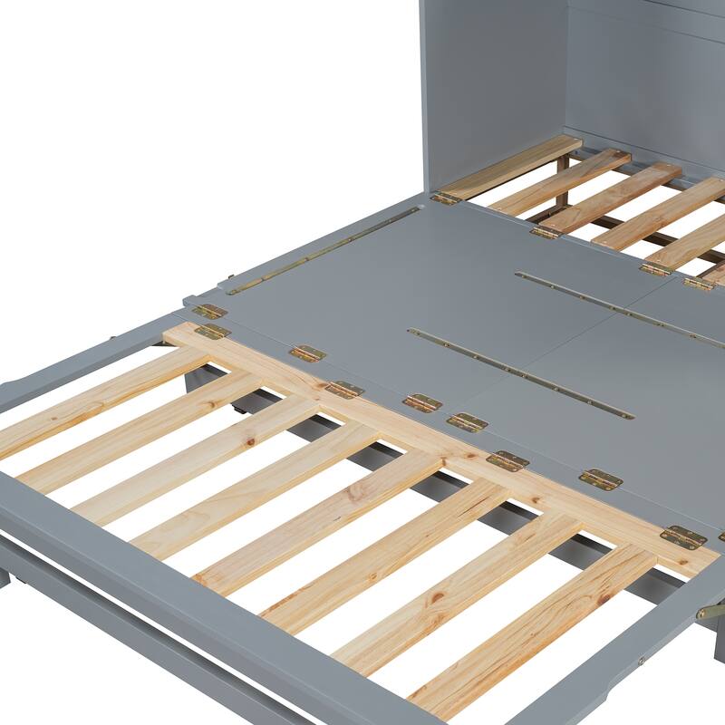 Queen Size Murphy Bed Wall Bed with Iron Legs, Modern Small Room Foldable Bed, Wooden Wall Bed Frame for Home Office