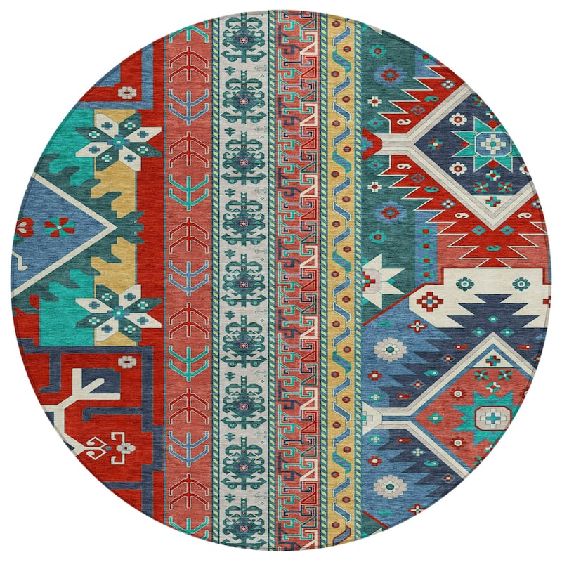 Machine Washable Indoor/ Outdoor Boho Tribal Chantille Rug