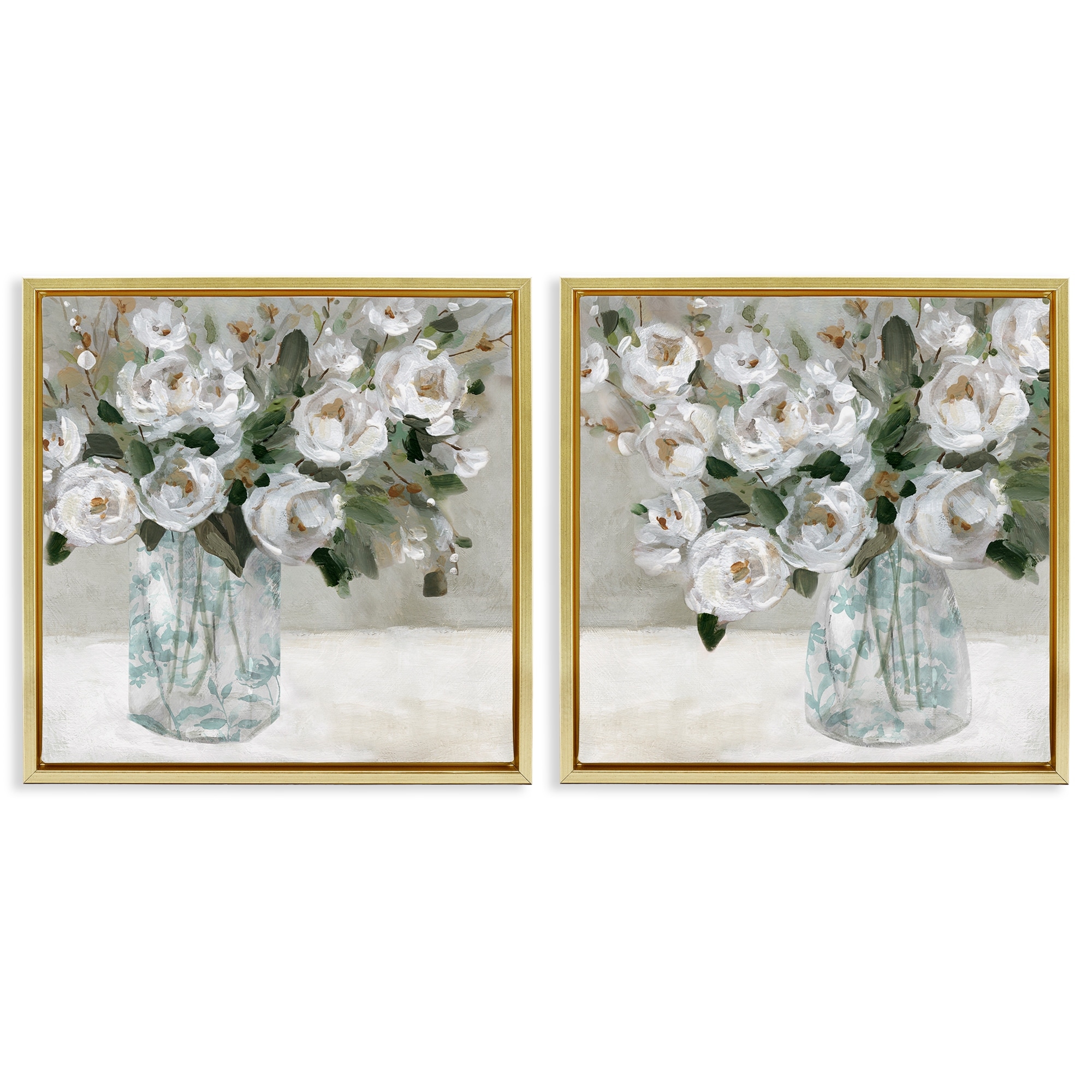 Stupell Blooming White Rose Bouquets Framed Floater Canvas Wall Art Design By Carol Robinson (Set of 2)