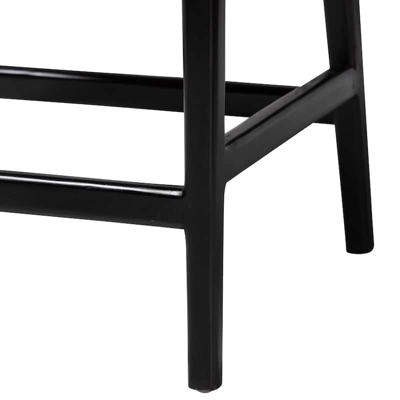 Abiel Natural Rattan Counter Stool with Arms and Removable Cushion - Handwoven Wicker Stool with Mahogany Wood Frame