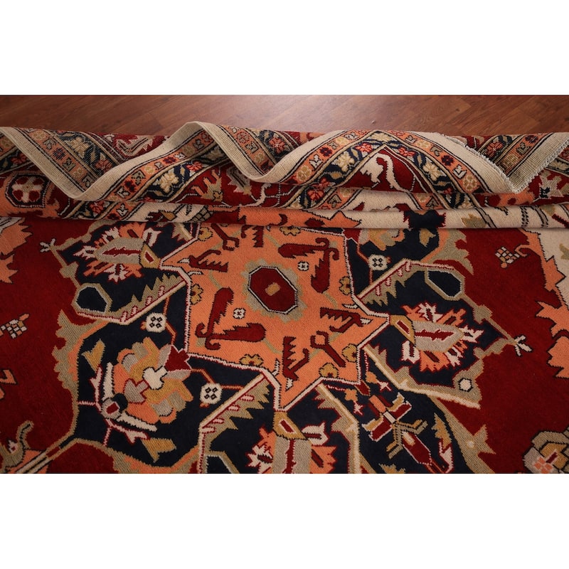 Geometric Red Heriz Oriental Area Rug Hand-Knotted Wool Carpet - 8'0" x 9'8"