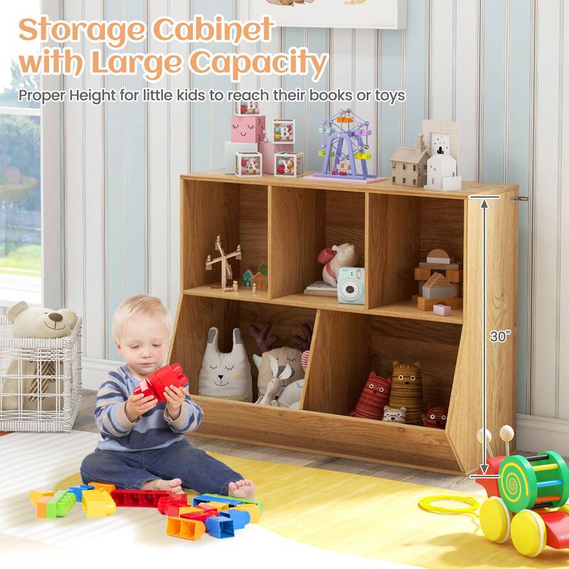 5-Cube Wooden Kids Toy Storage Organizer with Anti-Tipping Kits - 35.5" x 16" x 30"