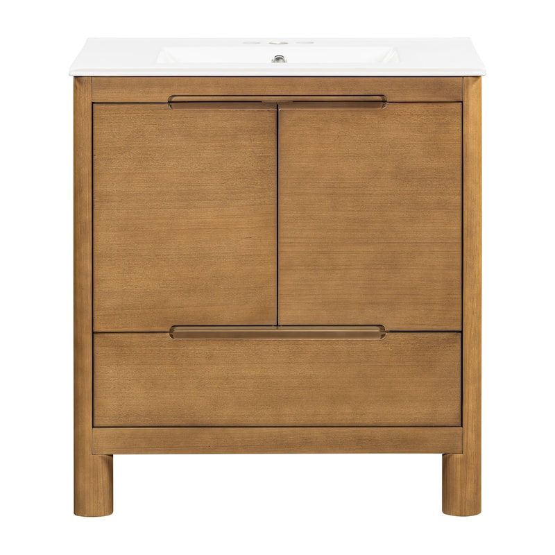 Christopher Knight Home - Harlow Modern 30" Bathroom Vanity with Ceramic Sink, Soft-Close Doors & Drawer, Adjustable Shelf