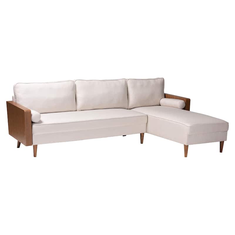 Harleson Mid-Century Modern Fabric and Wood Right Facing Sectional Sofa - Beige