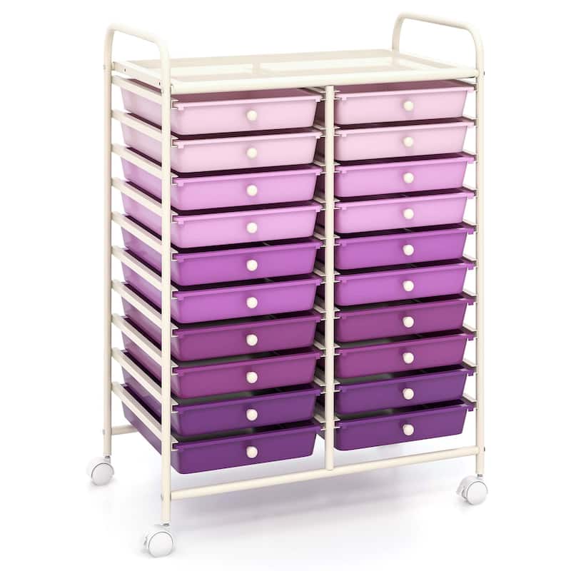 Costway 20 Drawers Rolling Cart Storage Scrapbook Paper Studio - See Details - Purple