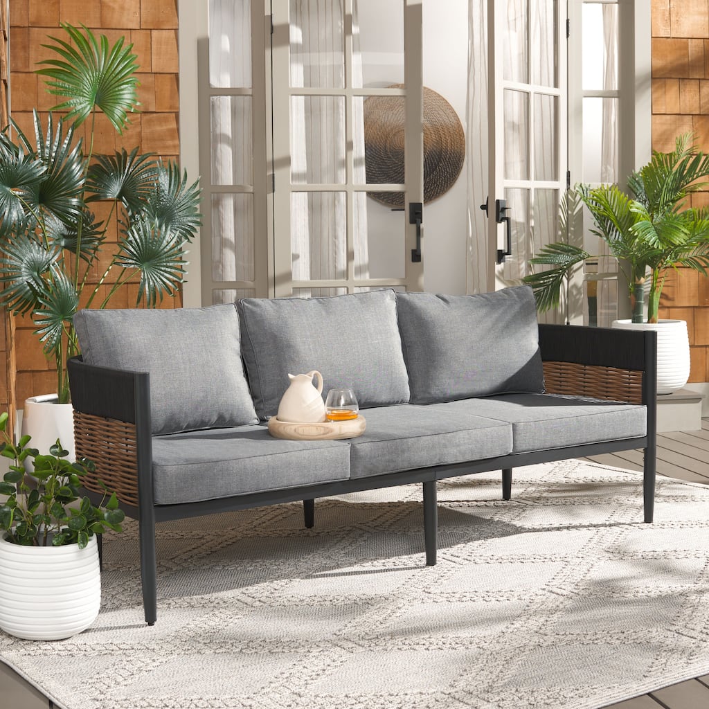 SAFAVIEH Outdoor Patio Furniture Harrison 3 Seater Sofa - 78"W x 28"D x 26"H