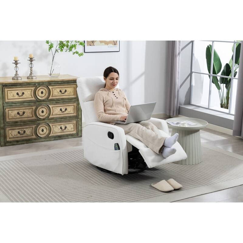 270° Swivel Glider Recliner with Heated Massage, 300LBS Velvet Recliner with Locking Handle & Deep Side Storage