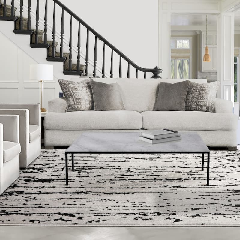 Gray Polypropylene Lisette Modern Oriental Area Rug