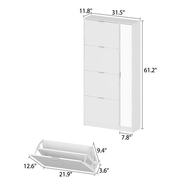 White Shoe Cabinet with Full-Length Mirror Stylish Vertical Storage