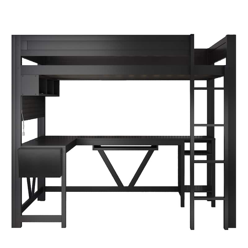 Full Size Gaming Loft Bed with LED Lighting, Built-in Desk, Storage & Charging Ports by Harper&Bright Designs