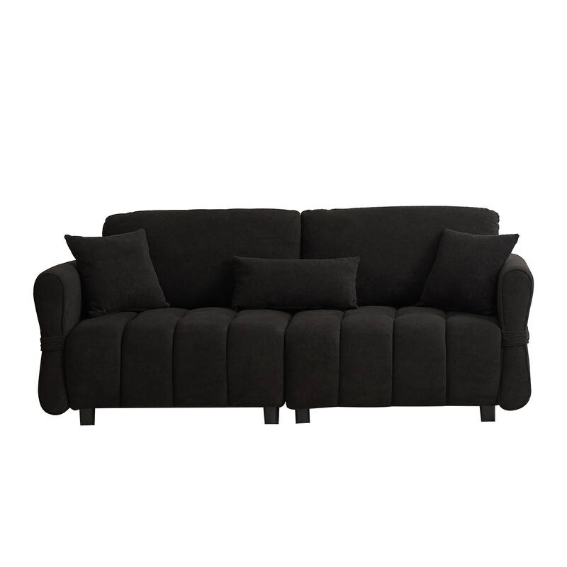 80'' Chenille Fabric Sofa with Lumbar Pillow, 3-seater Upholstered Sofa Chaise with 2 Cushions for Livingroom