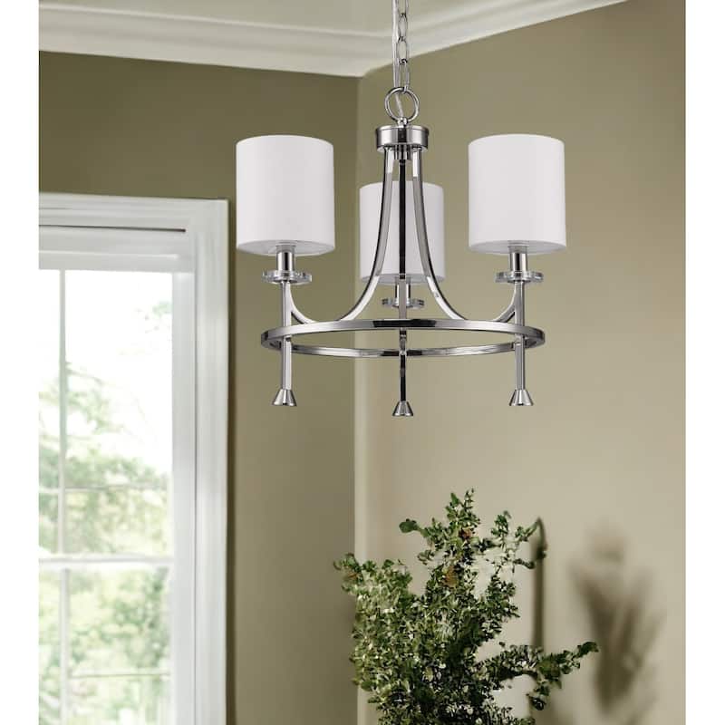 HomeRoots Silver Candle Style Three Light Metal Dimmable Chandelier With White Shades - 18' X '16.5' X '18 - 18' X '16.5' X '18