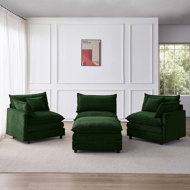 105" Modern L-Shaped Chenille Fabric Sectional Sofa with Ottoman