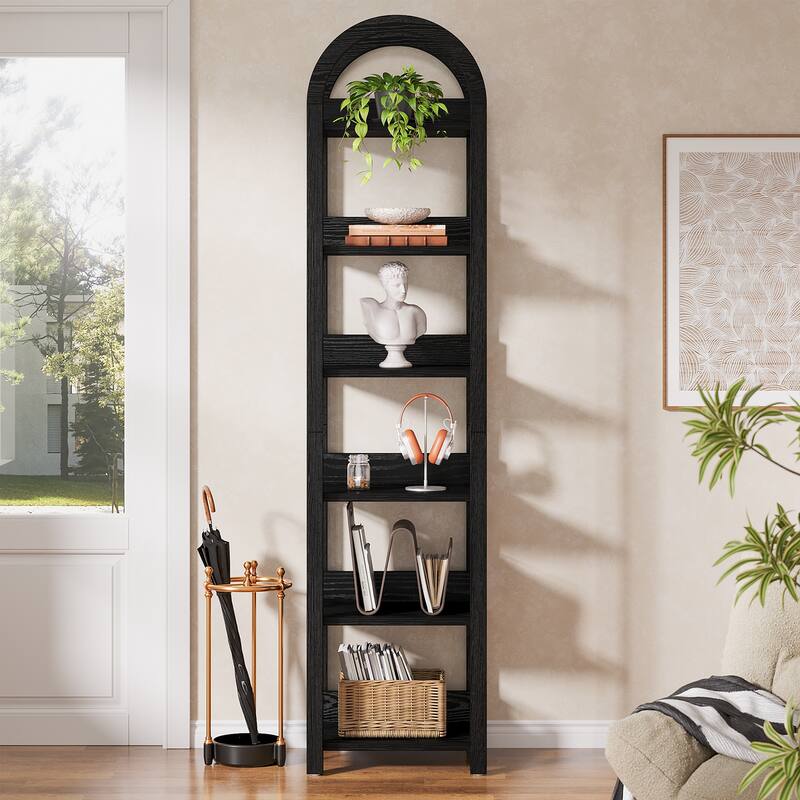 6-Tier Arched Tall Narrow Bookshelf Bookcase with Shelves