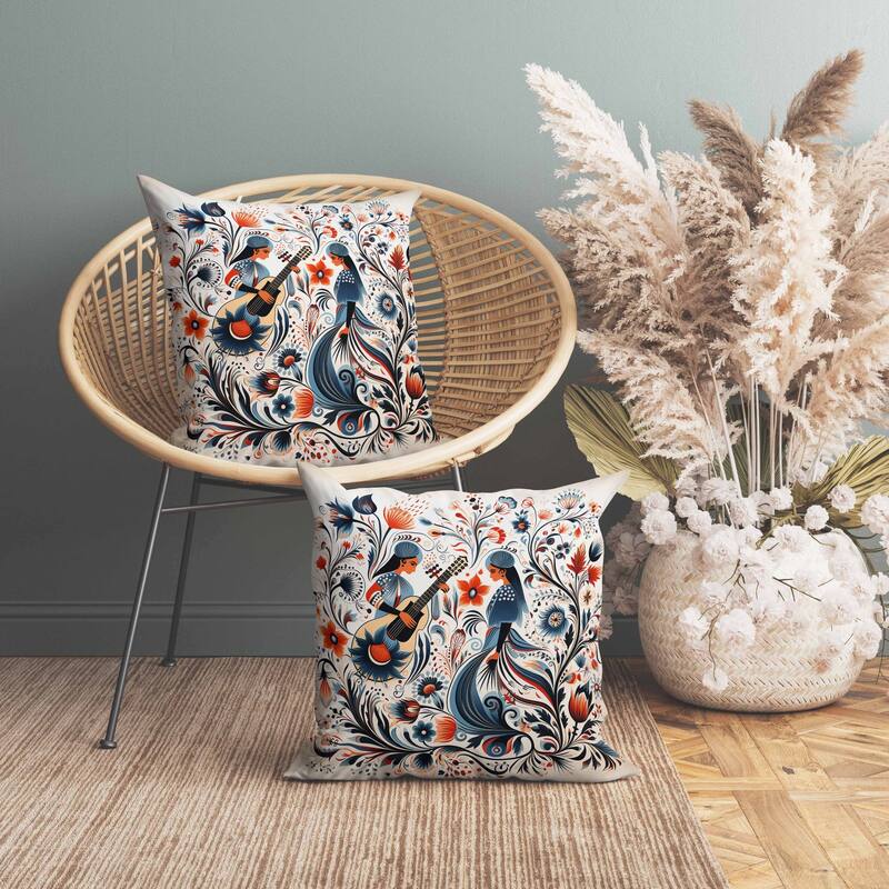 Musical Farry Faux Suede Reversible Throw Pillow Blue and Orange