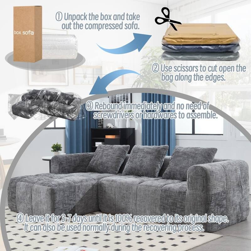 98.42" Modern Chenille L-shaped Modular Sectional Sofa with Chaise Lounge and Small Side Pockets
