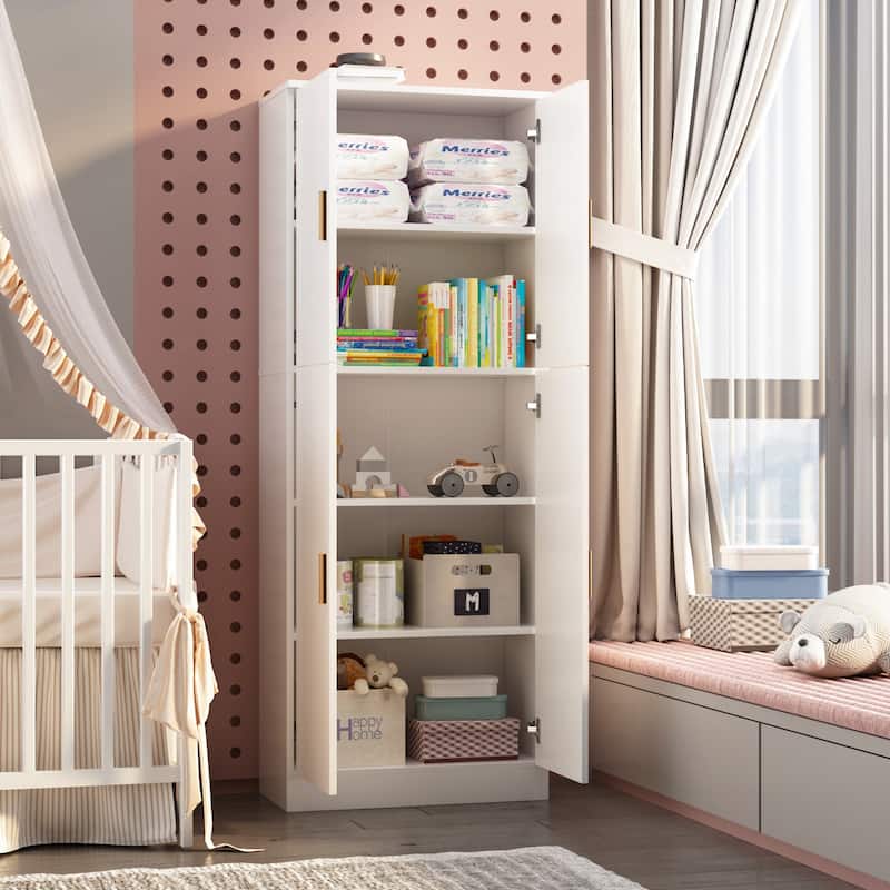 Kerrogee Tall Storage Cabinet with Doors Adjustable Shelves, White - 61.2"H