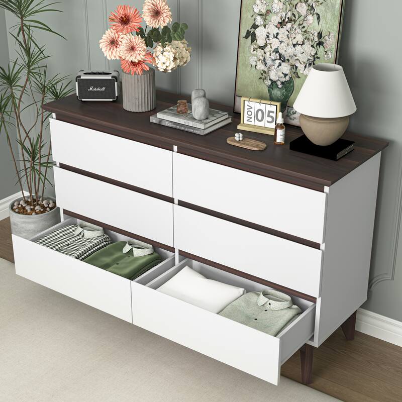 Modern Dressing Table Clothing Storage Cabinet Wardrobe with 6 Spacious Drawers, for Bedrooms and Living Rooms