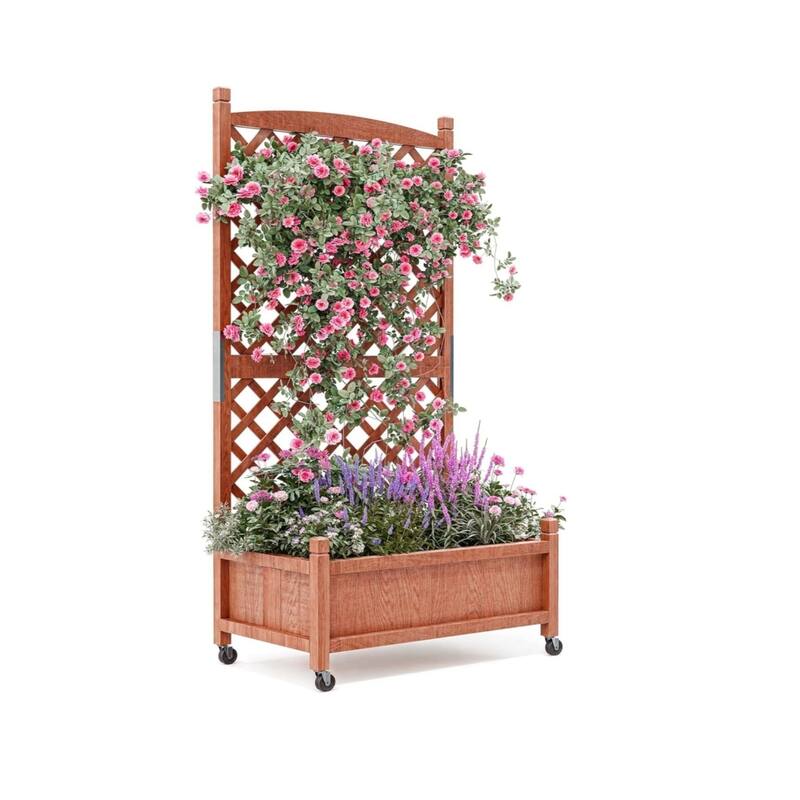1-Pack 29.5 x 13 x 61.5 Inch Elevated Wooden Planter Box with Built-In Trellis Mobile Garden Bed - 1PCS