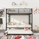 preview thumbnail 1 of 14, Black Twin over Twin Metal Bunk Bed Frame with Trundle and Ladder Black