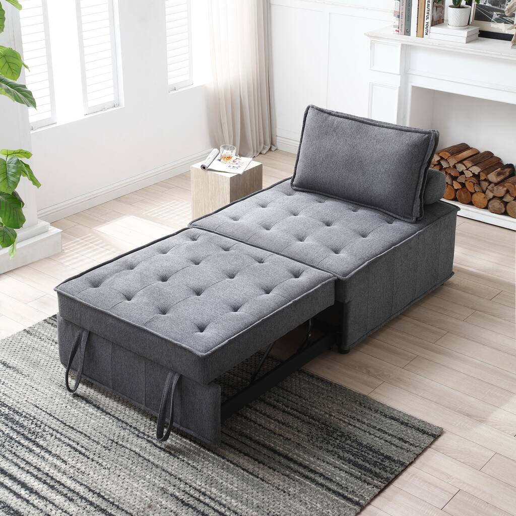 Dark Grey 39" Single Ottoman Pull-Out Sofa Bed with Adjustable Backrest