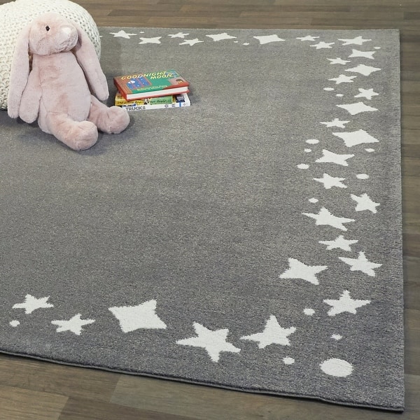slide 2 of 16, Mod-Tod Stars Border Kids Area Rug 3'11" x 5'7" - Grey