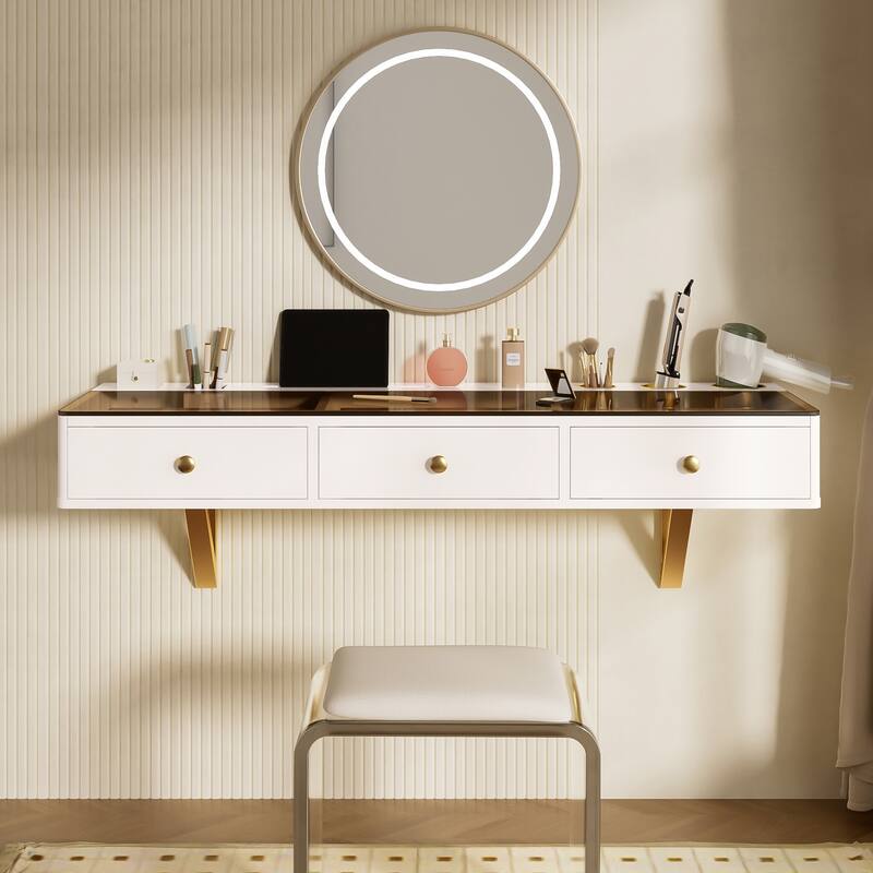 47" Floating Makeup Vanity Desk with Drawers, Wall-Mounted Makeup Table for Bedroom Bathroom or Hairdresser - White