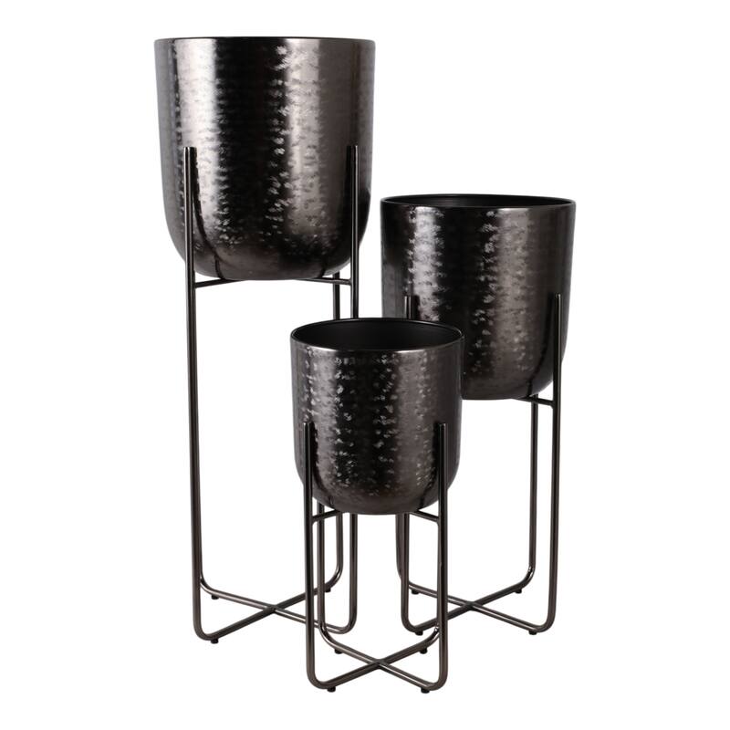 Metal Planters Hammered Design Modern Geometric Stands (Set of 3)
