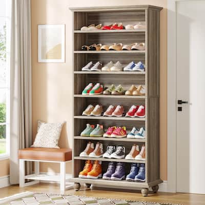 67 Inches Tall Modern Shoe Storage Cabinet with LED Light for Bedroom Living Room Entryway