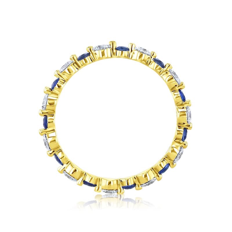 Kobelli Blue Sapphire & White Diamond 14k Gold Alternating Stackable Bead Prong Eternity Ring