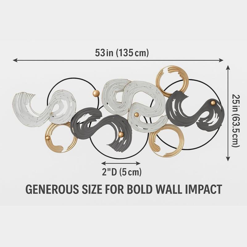 Black White Gold Spiral Metal Wall Art 53x25 Large Landscape Decor