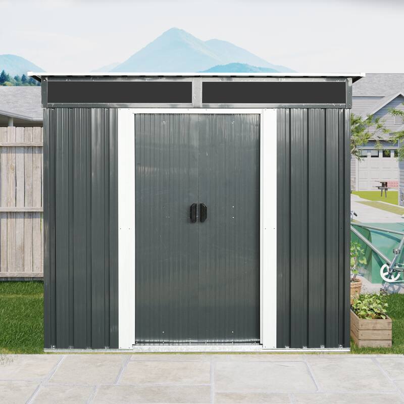 Rustproof Galvanized Steel Storage Shed Garden Shed with Sliding Lockable Doors & Tilted Roof Waterproof Tool Shed