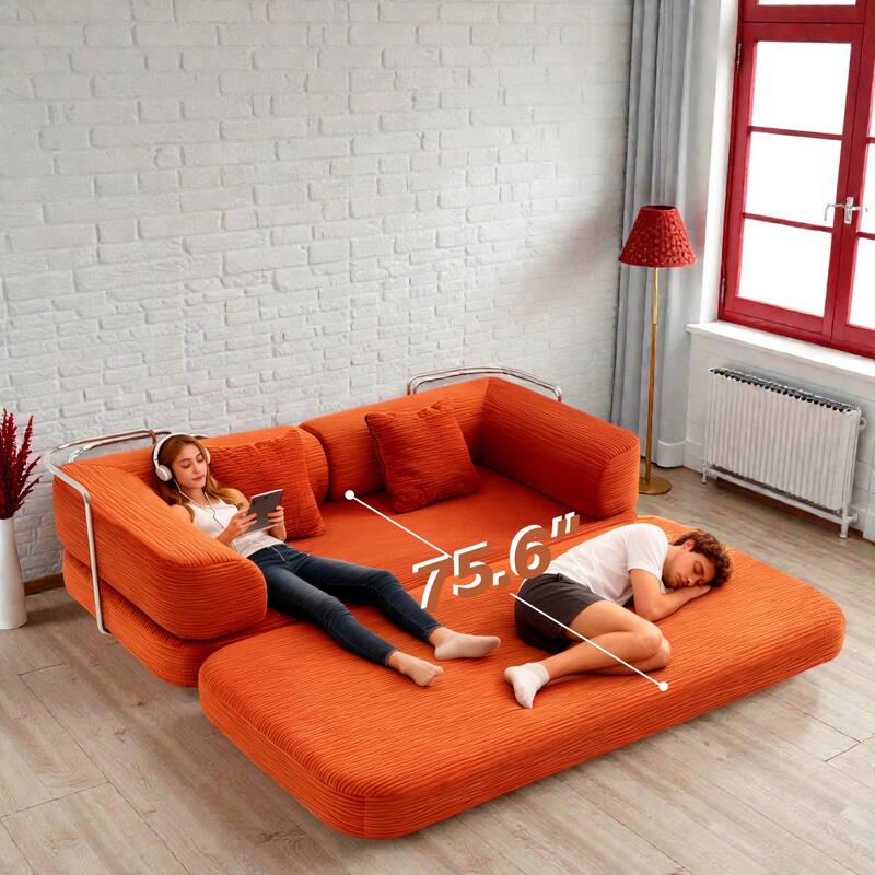 Convertible Floor Sofa Bed, 5-in-1 Modular Compressed Couch with Blanket Pillow, Corduroy Foam Sleeper