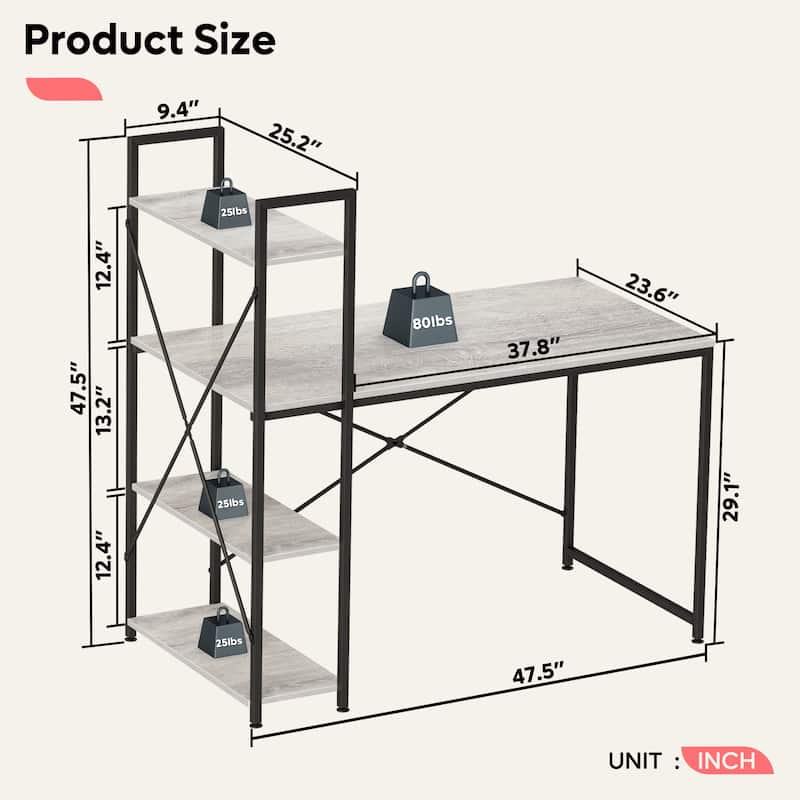 Computer Desk Home Office Computer Desk with 4 Shelves & Hooks