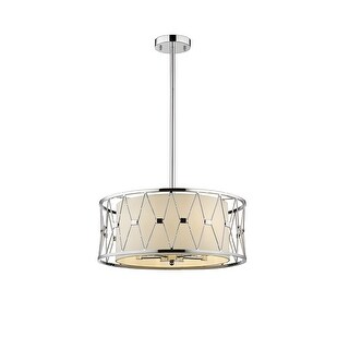 Shiny Nickel Steel Pendant Lighting with drum Beige Shade