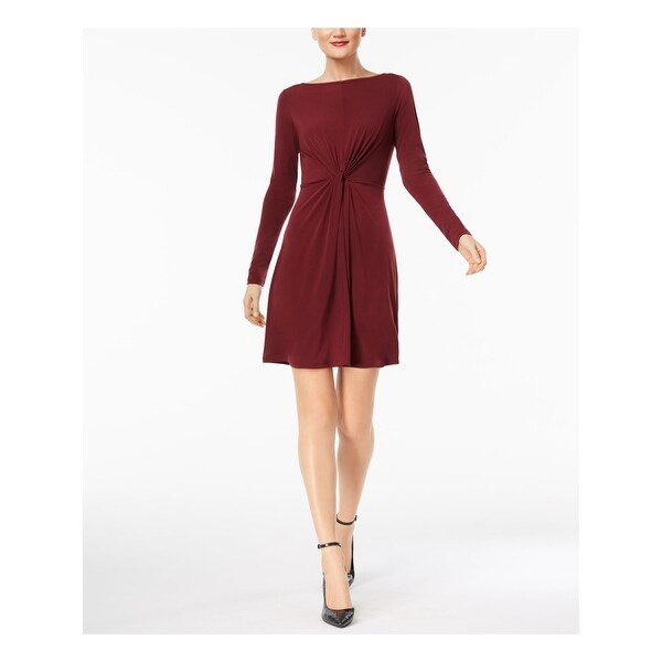 burgundy boat neck dress