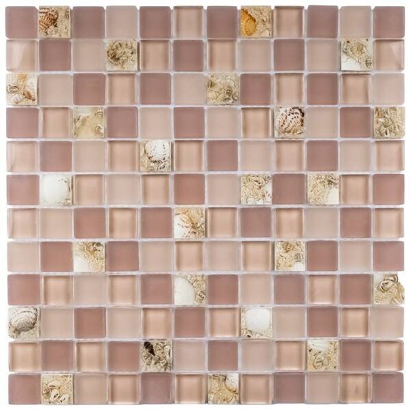Shop TileGen. 1 x 1 Mixed Material Tile in Pink/Gold Wall ...