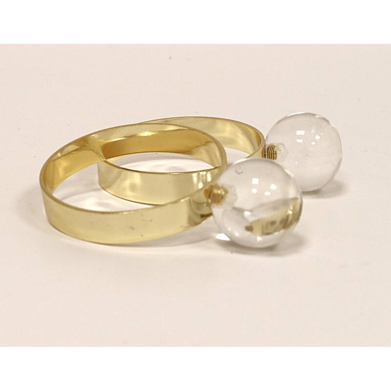 S/4 Napkin Rings Gold with Clear Ball Detail - 2"