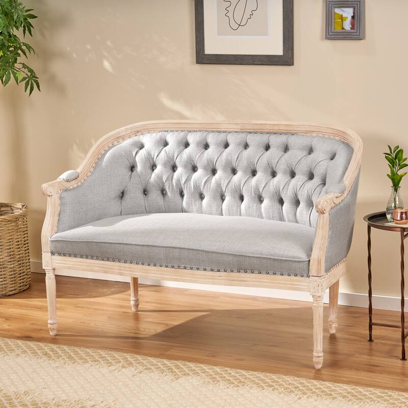 Light Gray Loveseat Sofa Couch Accent Sofa Couch with Scrolled Armrests
