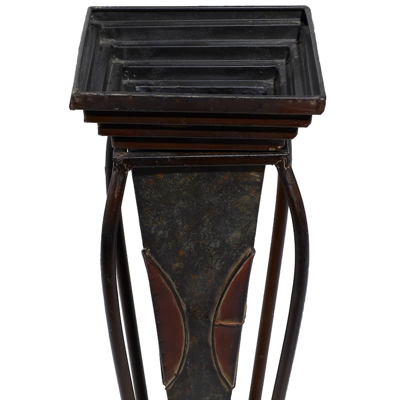 Brown Metal Indoor Outdoor Planter with Scroll Stand (Set of 2)
