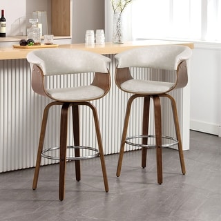 26"/29" Faux Leather Swivel Bar Stools, Wood Counter Stool