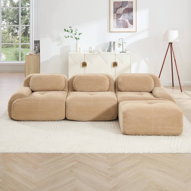 Corduroy Modular Boneless Sectional Sofa with Ottoman, Free combination, Pet-Friendly, No Assembly Required