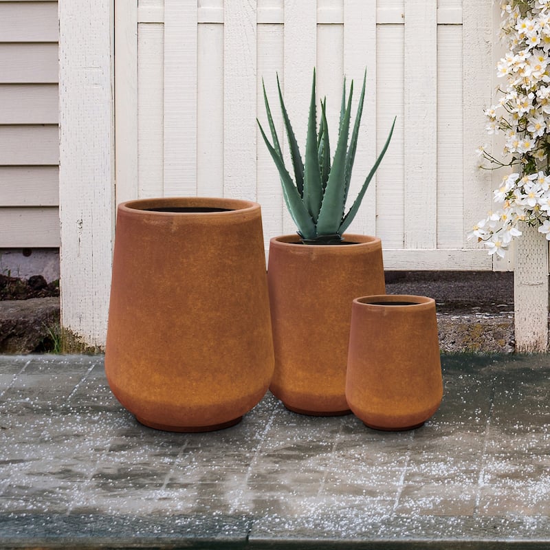 Kante 26.5", 20", 13.1"H Round Pure White Concrete Tall Planters (Set of 3), Outdoor/Indoor