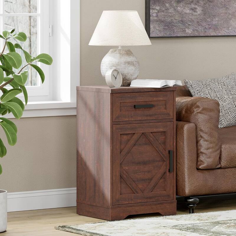 WAMPAT Nightstand with 1 Drawer&1 Door for Bedroom, Living Room - Brown - 1-drawer