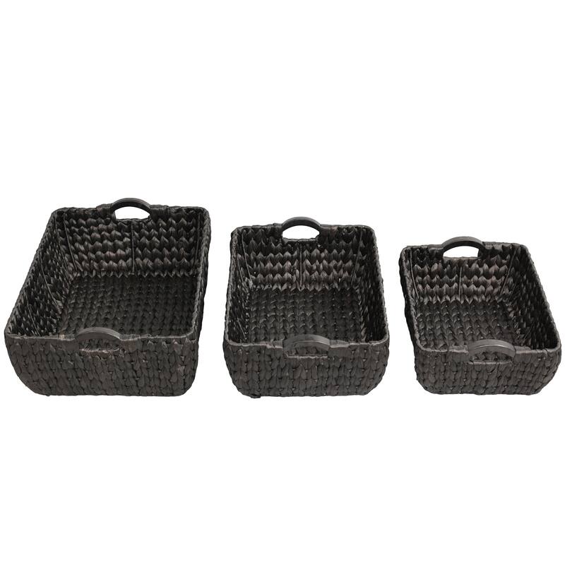 Astor Handwoven Water Hyacinth Nesting Storage Baskets, Wood Handles (Set of 3)