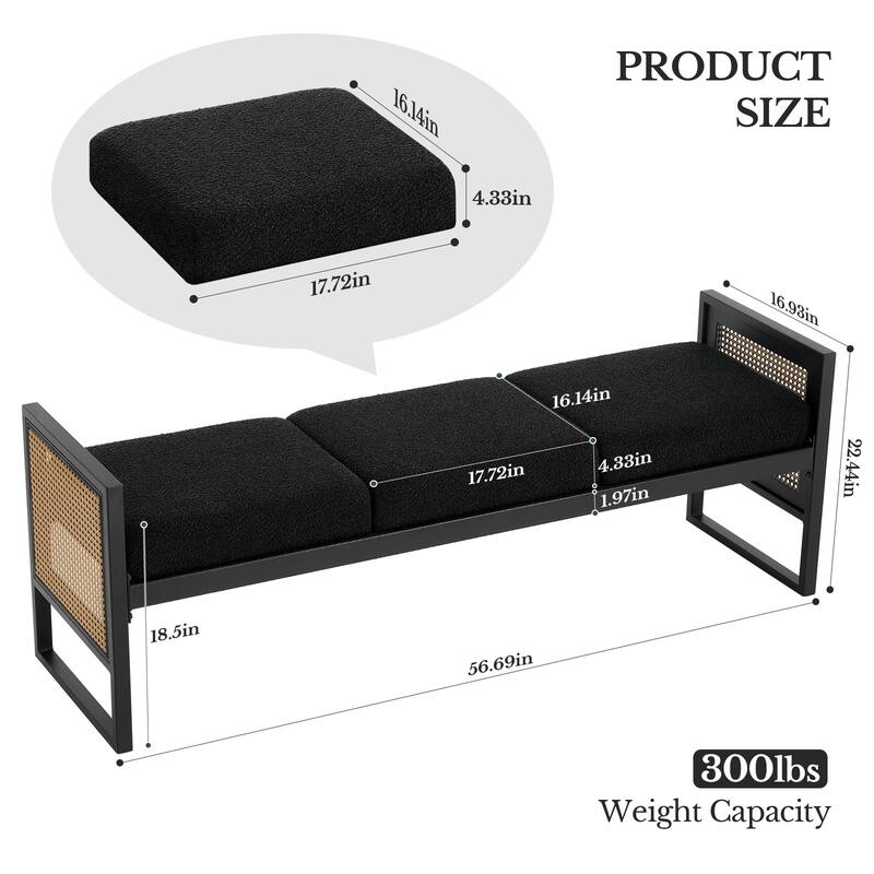 Fabric Upholstered Storage Bench for End of Bed, Entryway - 56.69"L x 16.93"W x 22.4"H