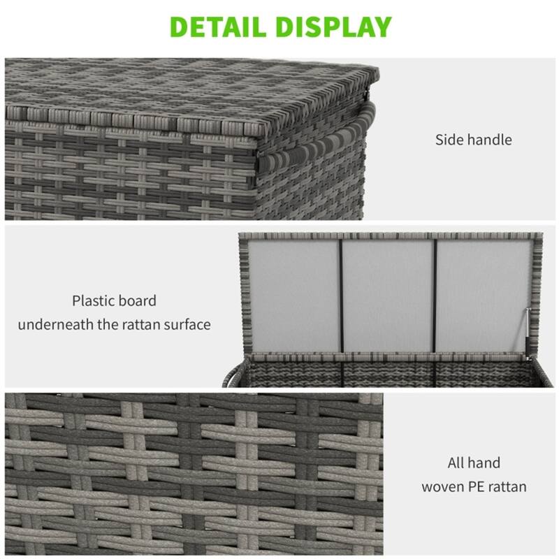 Grey 83 Gallon Large Outdoor Storage Box with Galvanized Steel Frame and PE Rattan for Patio - 47.75" L x 22.5" W x 26.5" H