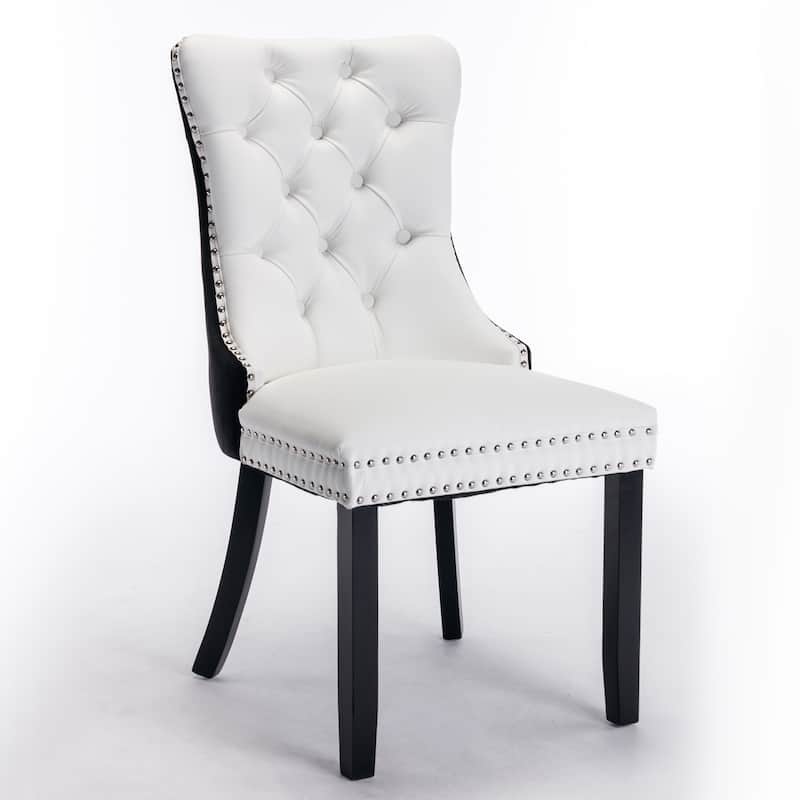 High-end Tufted Solid Wood PU and Velvet Upholstered Dining Chair with Wood Legs Nailhead Trim 2-Pcs Set
